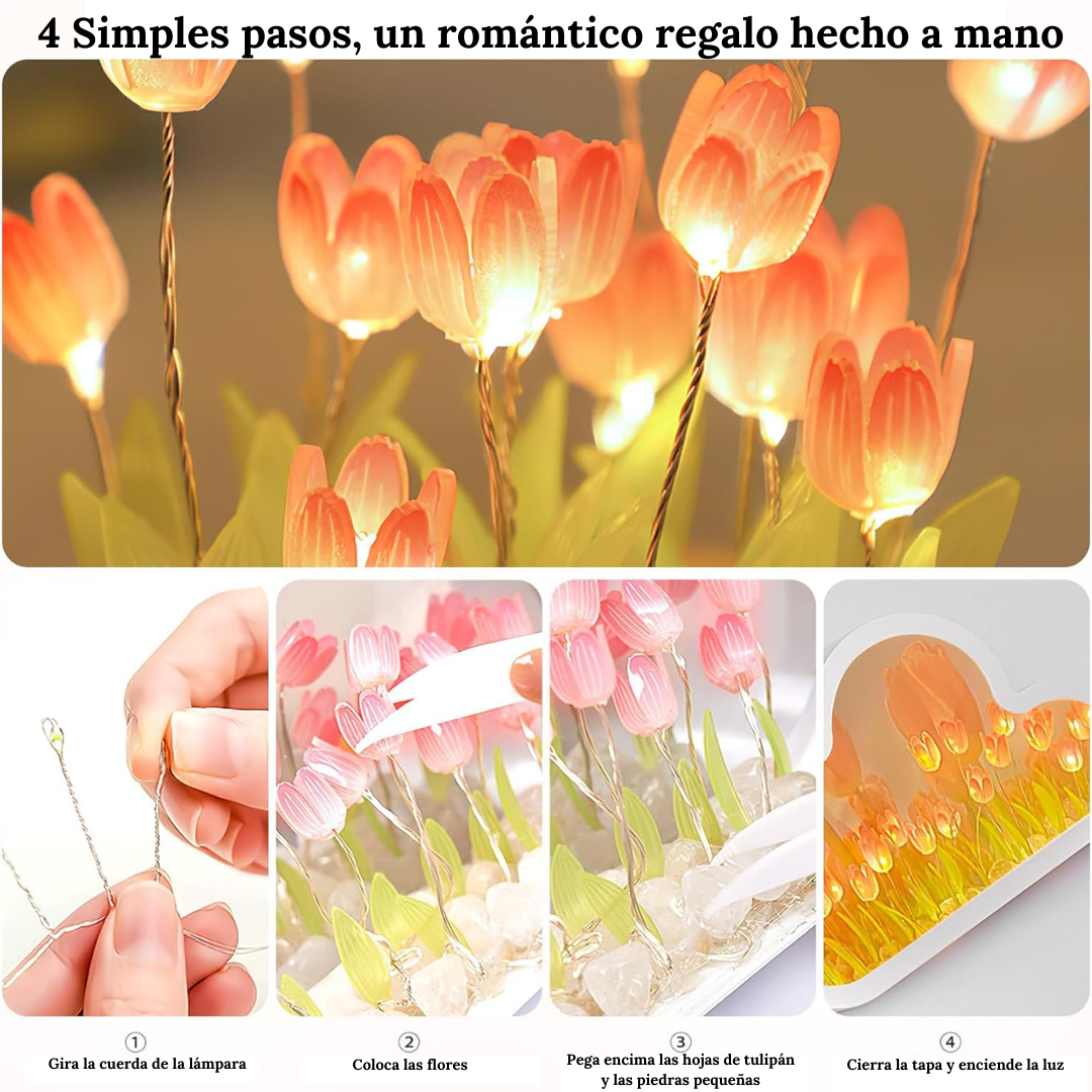 Lámpara Espejo de Tulipanes Infinitos Mejor Regalo Artesanal