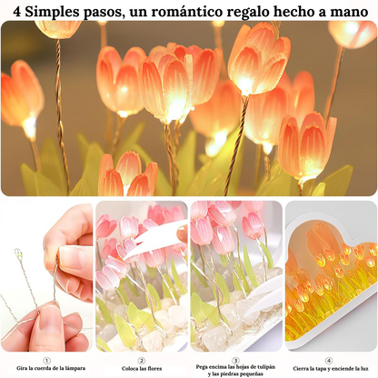 Lámpara Espejo de Tulipanes Infinitos Mejor Regalo Artesanal